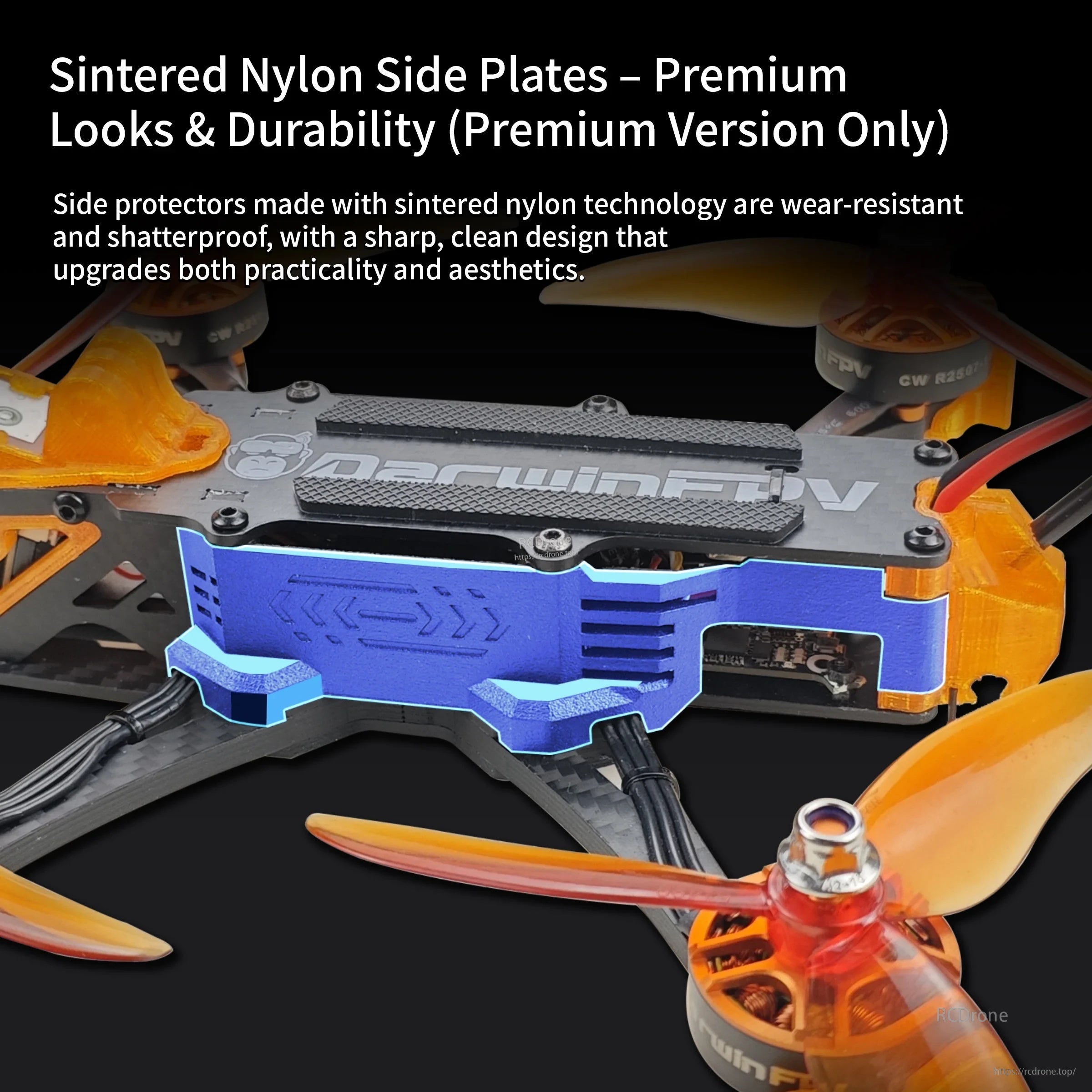 Close-up of sintered nylon side plate concept on ApeStyle series premium version only