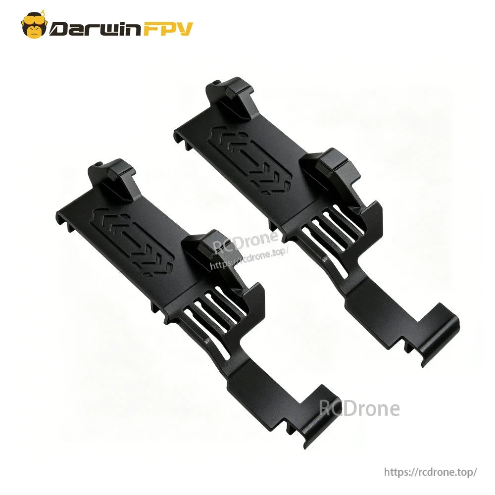 Pair of black battery strap mounting brackets for securing LiPo strap on the FPV drone frame