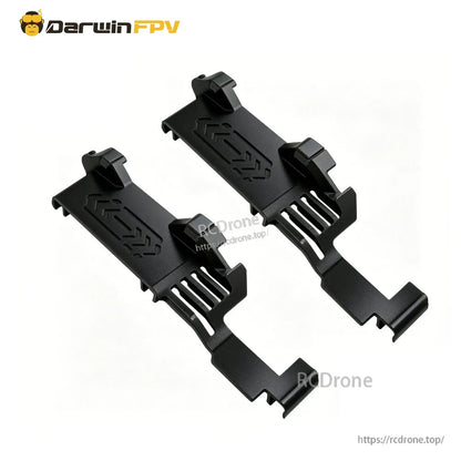 Pair of black battery strap mounting brackets for securing LiPo strap on the FPV drone frame