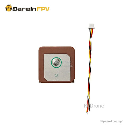 Square GPS module with foam pad and included 4-wire cable with small white connector