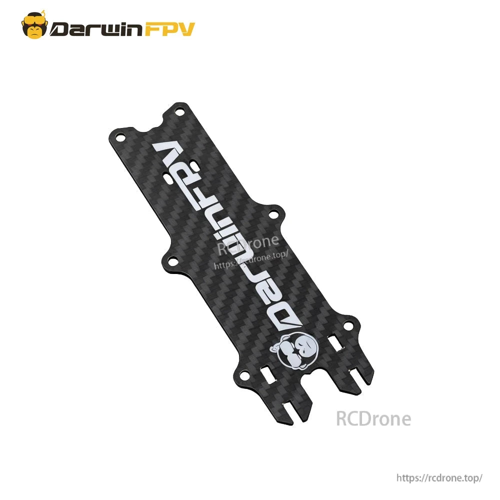 Carbon fiber top plate with DarwinFPV logo and mounting holes for the FPV drone frame