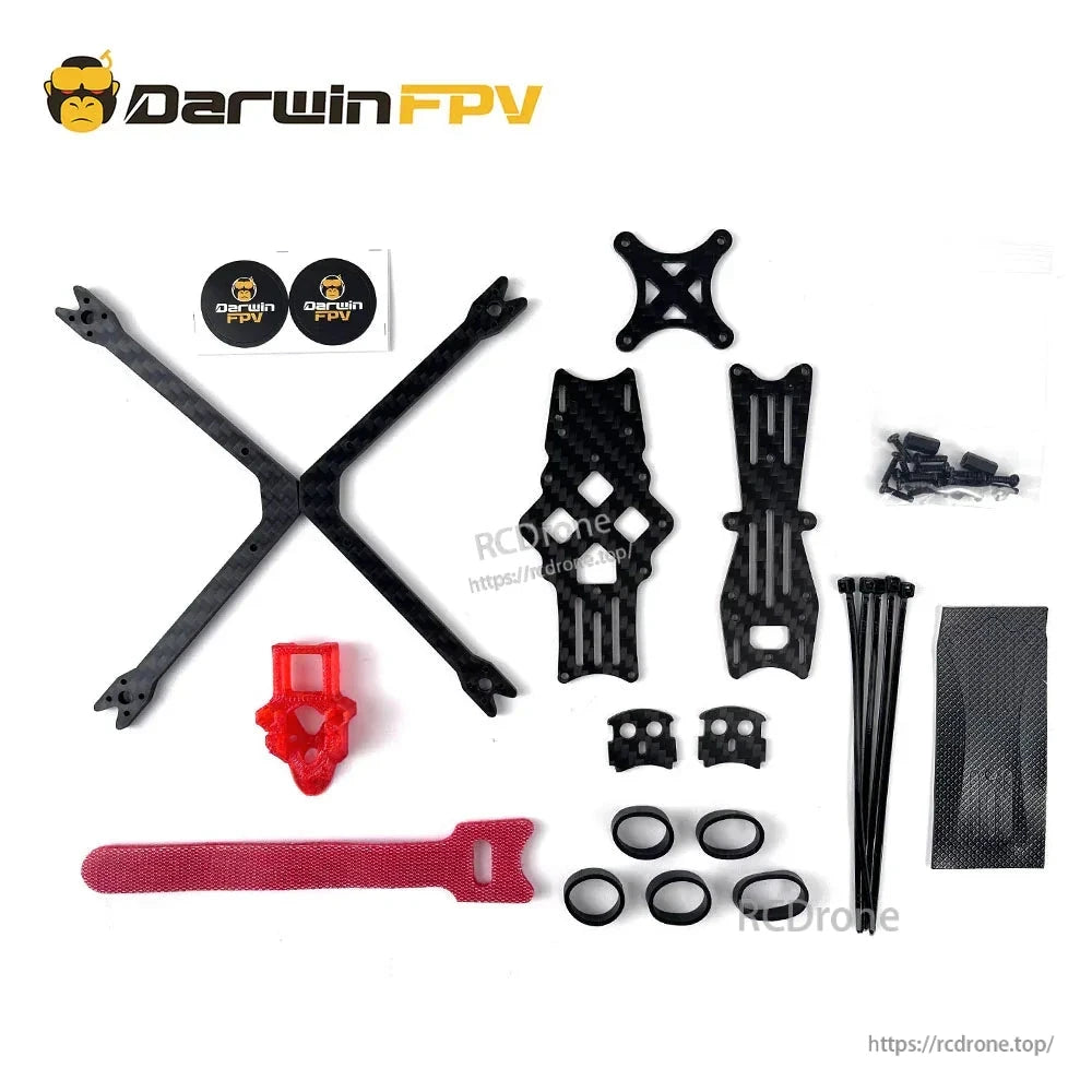 DarwinFPV Baby BabyApe V2 FPV Frame kit contents: carbon plates, screws, zip ties, straps