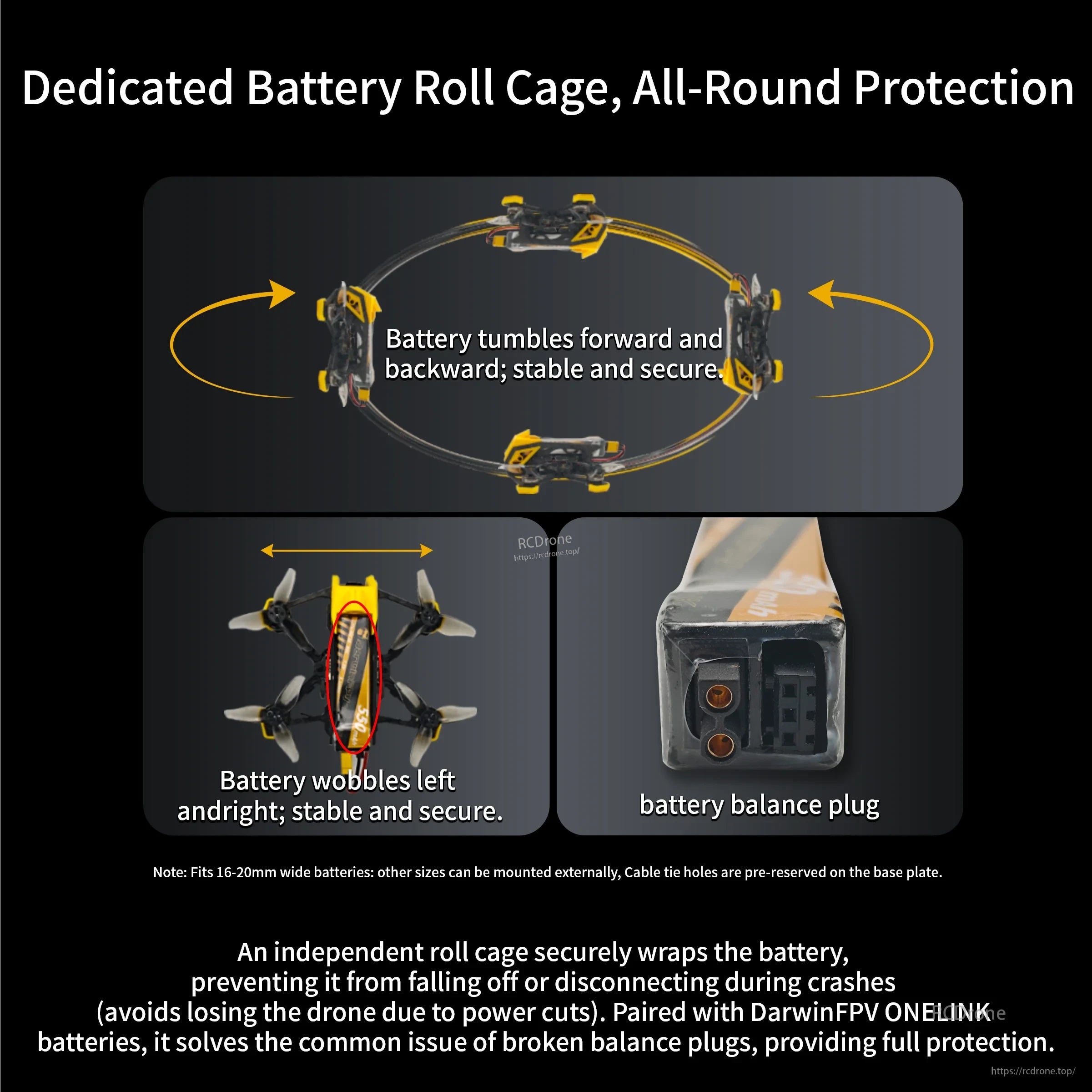 Battery roll cage protection layout for BabyApe III frame, designed to keep the LiPo stable during impacts