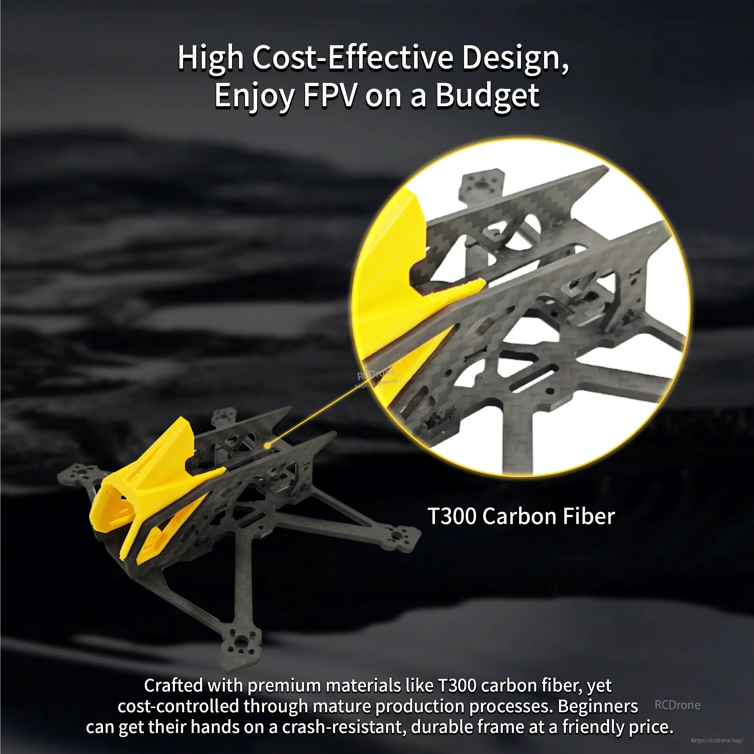DarwinFPV BabyApe III Wide-X 130mm frame made from T300 carbon fiber with molded one-piece structure
