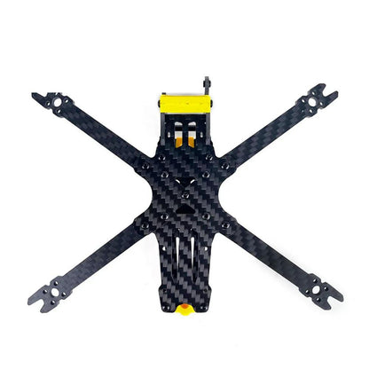 DarwinFPV BabyApe II 3.5 inch FPV drone frame kit, top view of carbon fiber X frame with yellow mounts