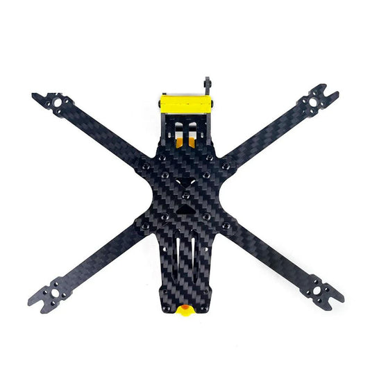 DarwinFPV BabyApe II 3.5 inch FPV drone frame kit, top view of carbon fiber X frame with yellow mounts
