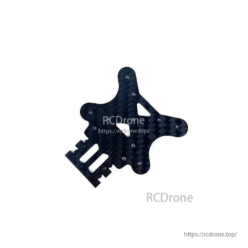 Carbon fiber center plate for BabyApe II frame kit with slotted cutouts and mounting holes