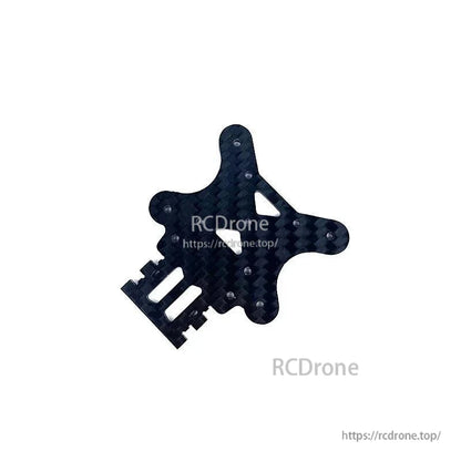 Carbon fiber center plate for BabyApe II frame kit with slotted cutouts and mounting holes