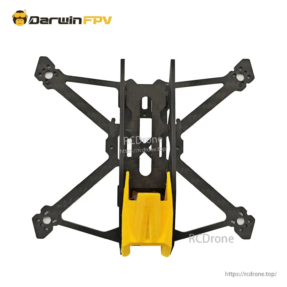 Top view of assembled frame showing 130mm wheelbase Wide-X arms and center stack mounting slots