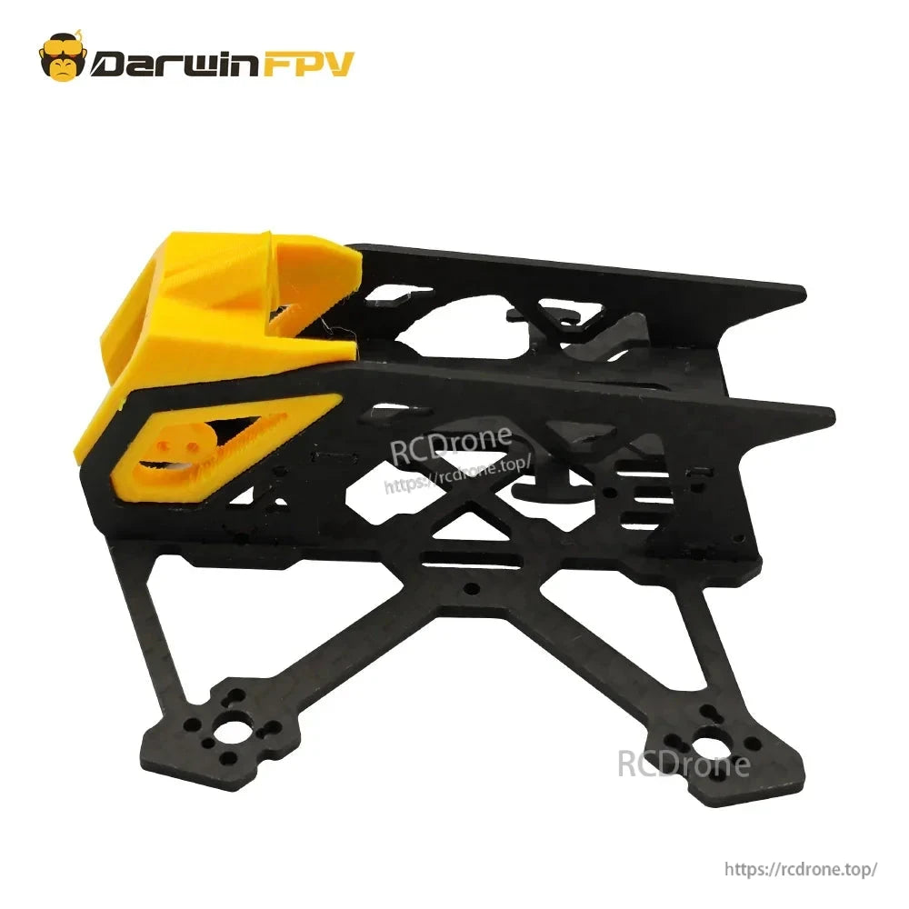 Opposite side view of the carbon Wide-X mini FPV frame with yellow canopy and top plate