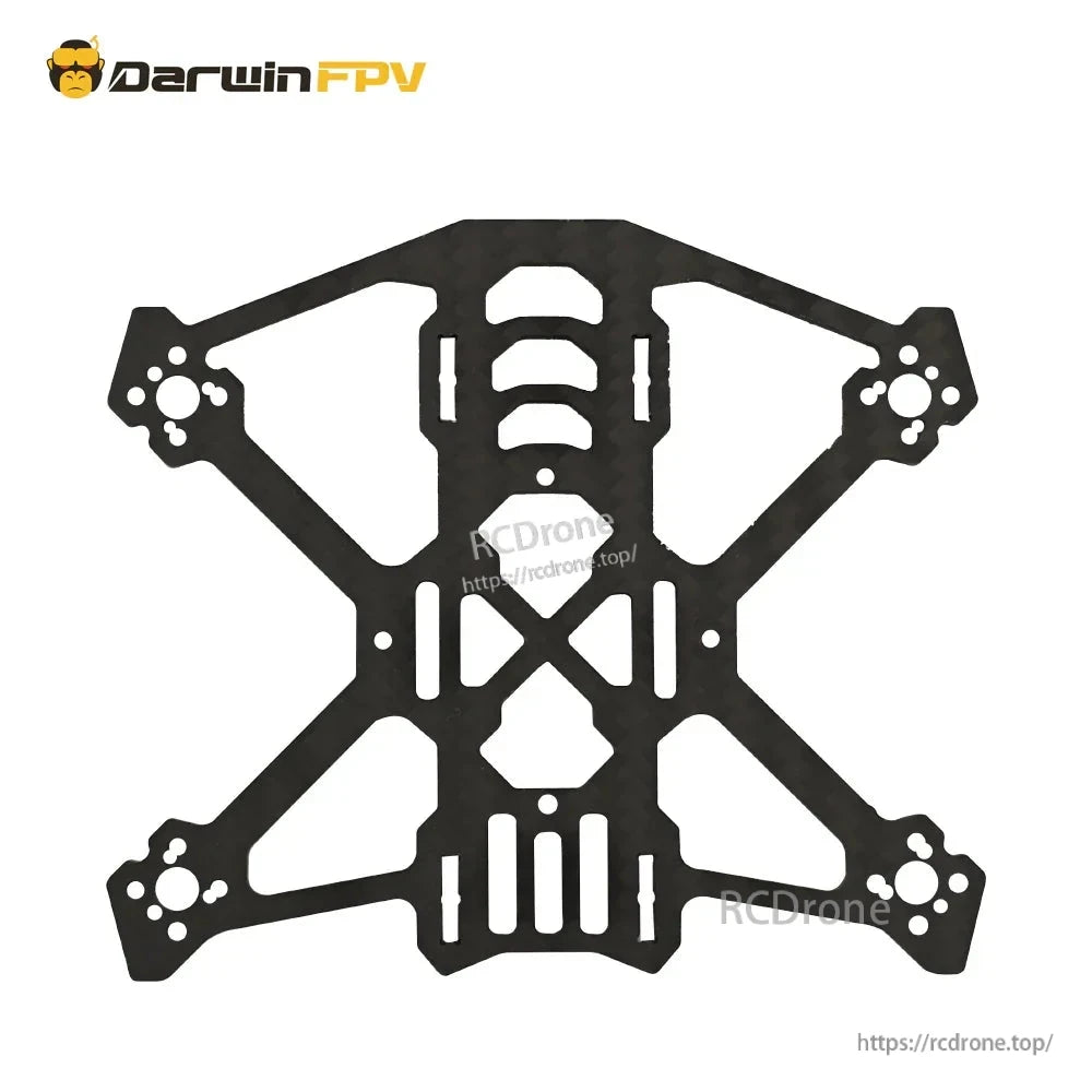 Carbon main bottom plate for mini Wide-X FPV frame, showing motor mount holes and cutouts