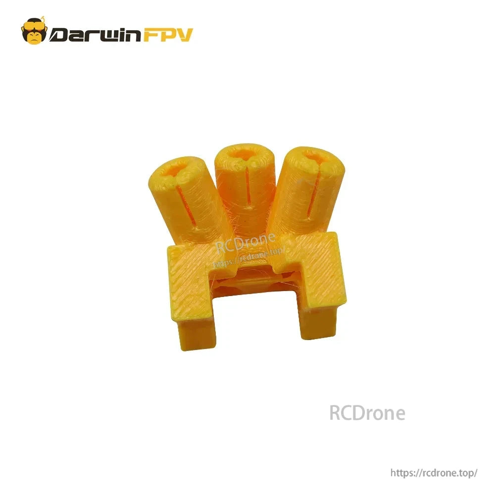 Yellow TPU 3D-printed mount block with three cylindrical posts for rear of frame