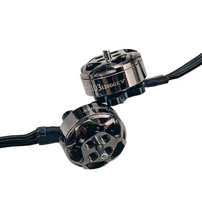 DarwinFPV Bling 1103 FPV drone brushless motors, two-piece set with wires on white background