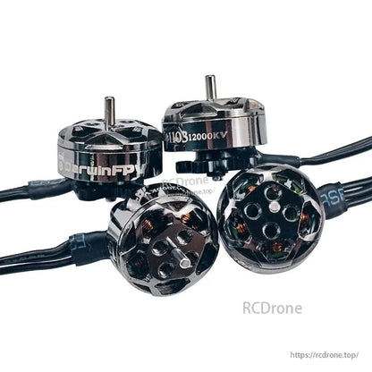 DarwinFPV Bling 1103 FPV drone brushless motors, four-motor bundle showing top vents and windings
