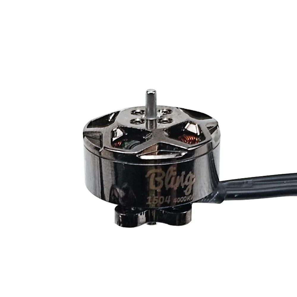 DarwinFPV Bling 1504 4000KV brushless FPV drone motor, side view with shaft and lead wires