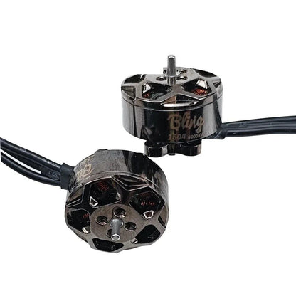 Pair of DarwinFPV Bling 1504 4000KV motors showing top and bottom angles with lead wires