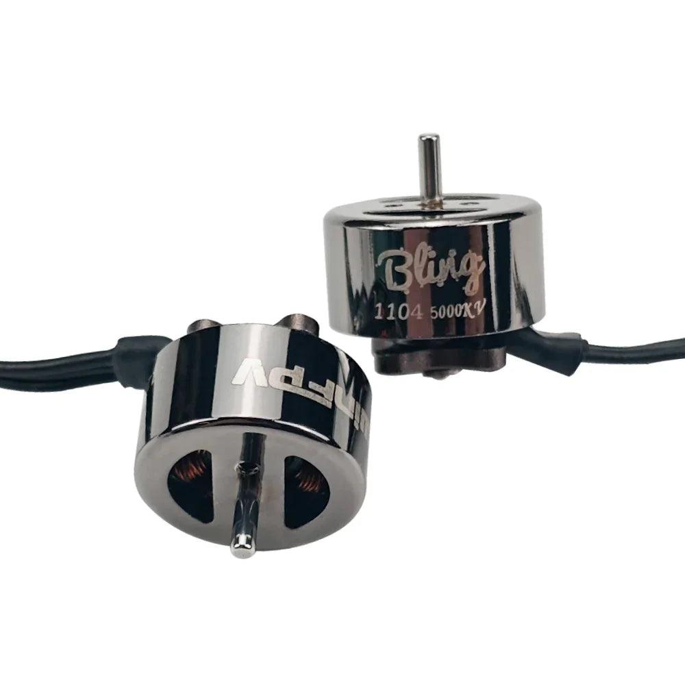 DarwinFPV Bling Series 1104 5000KV brushless FPV drone motor pair, black chrome finish with leads