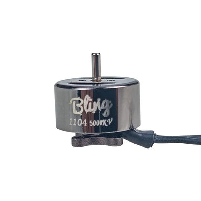 Single Bling 1104 5000KV motor side profile showing shaft height and printed can logo