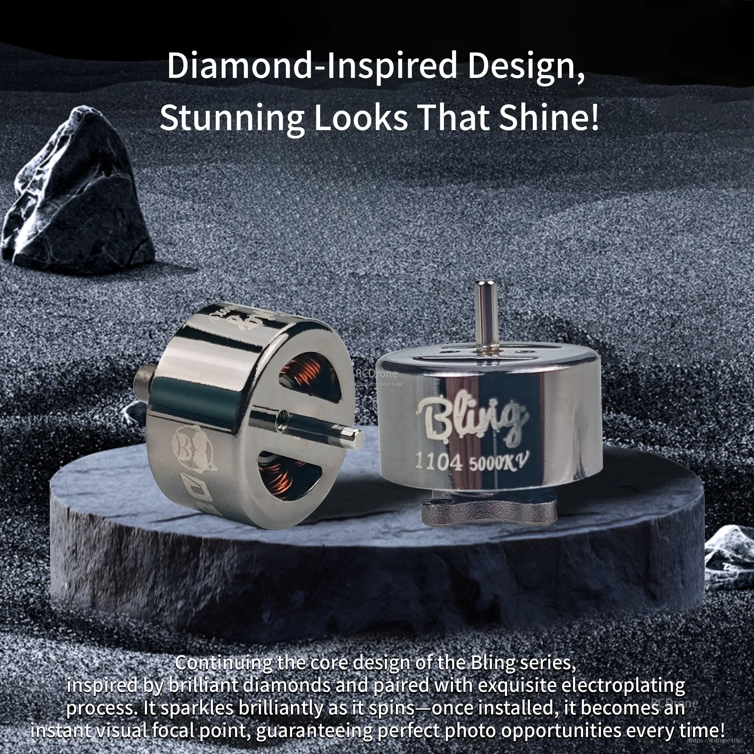 DarwinFPV Bling Series 1104 5000KV brushless FPV drone motor with diamond-inspired electroplated finish