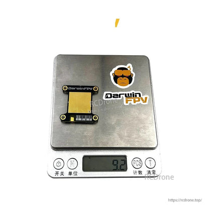 DarwinFPV VTX on digital scale showing 9.2 g weight