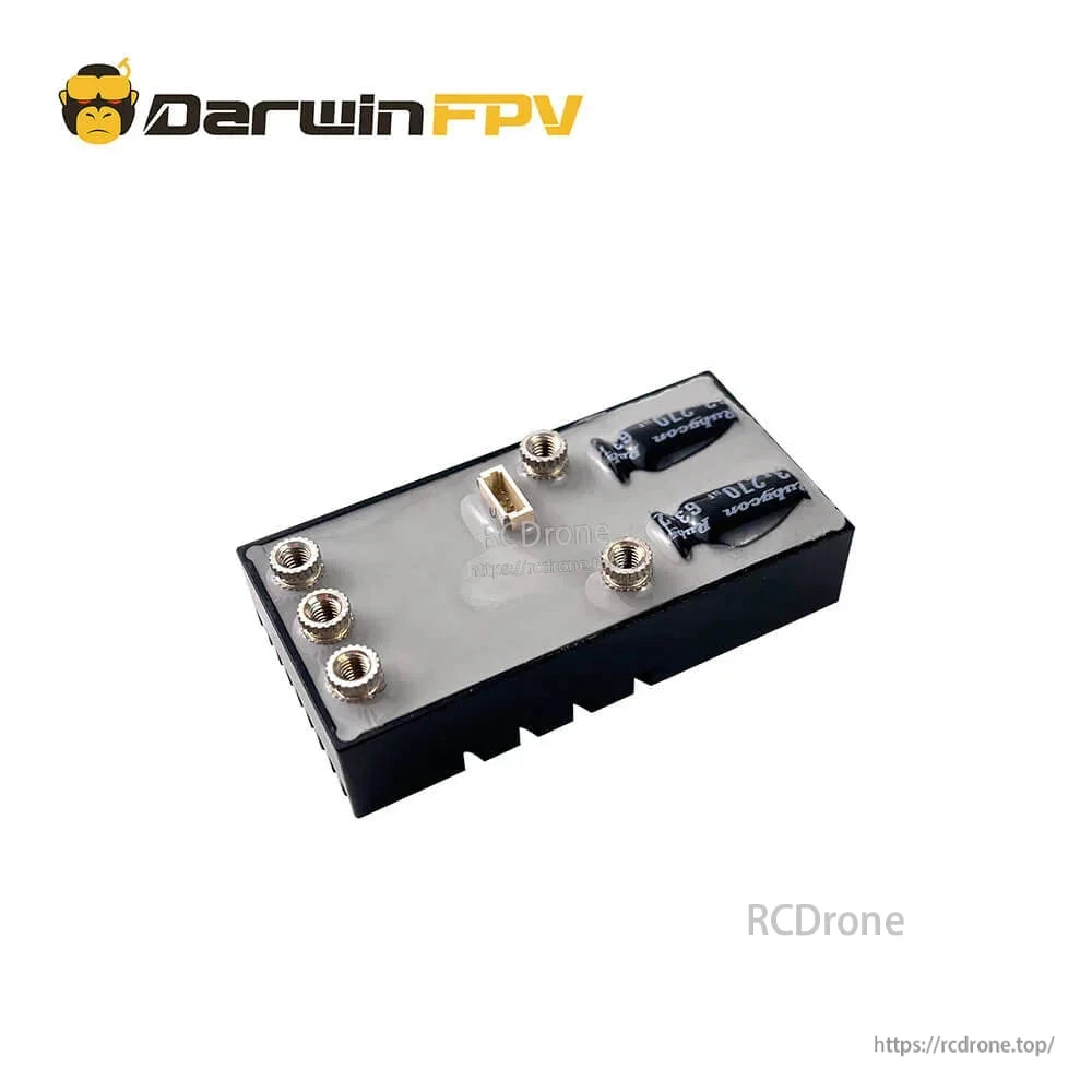 Angled view of DarwinFPV Cement Ultra-Durable 80A Waterproof ESC sealed case with capacitors and connector