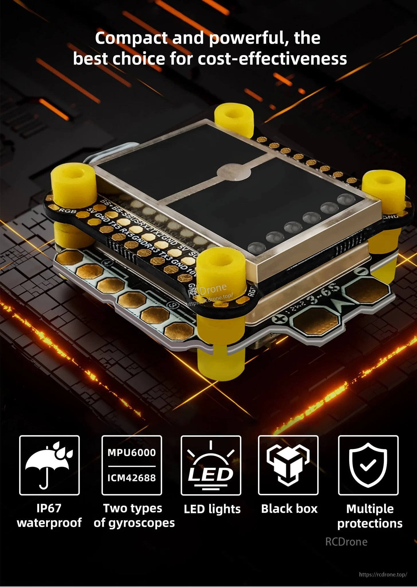 DarwinFPV waterproof F4 flight controller and 60A ESC stack with 30.5x30.5mm mounting