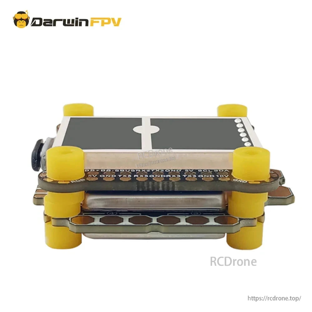 Opposite side profile of Cement F4 FC and 60A ESC stack with standoffs and solder pad edges