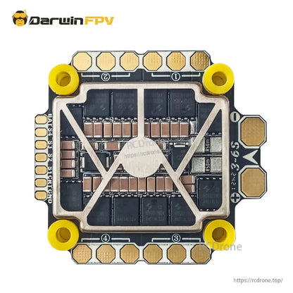 Bottom view of 60A ESC board showing MOSFET layout and power component array under brace
