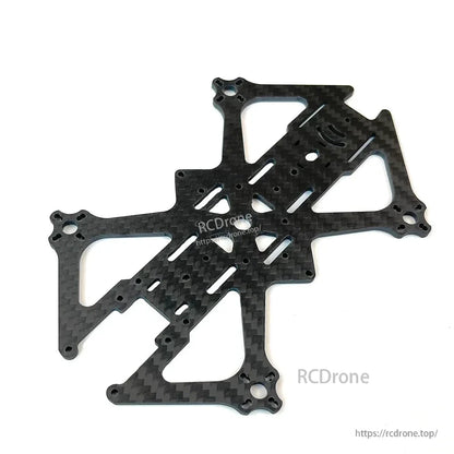 Carbon fiber frame plate only, showing cutouts, slots, and mounting hole pattern