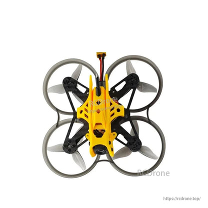 Centered top view with battery connector lead visible above the frame and camera opening at front