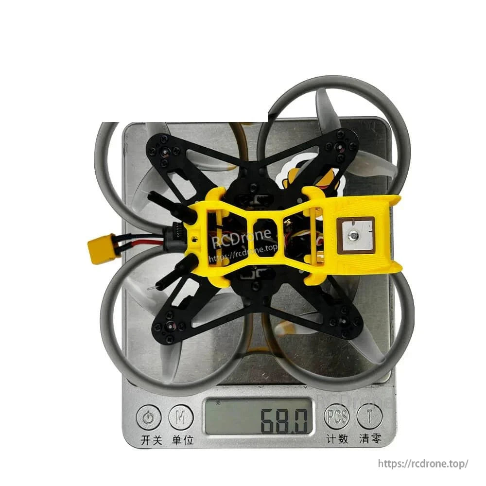 Top view on digital scale showing weight reading 58.0 g