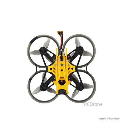 Close top view highlighting front camera opening and yellow canopy contours over the frame