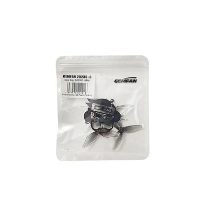 Gemfan 2023S-3 propeller pack, clear gray, label with barcode and 2L2R PC-1.5mm