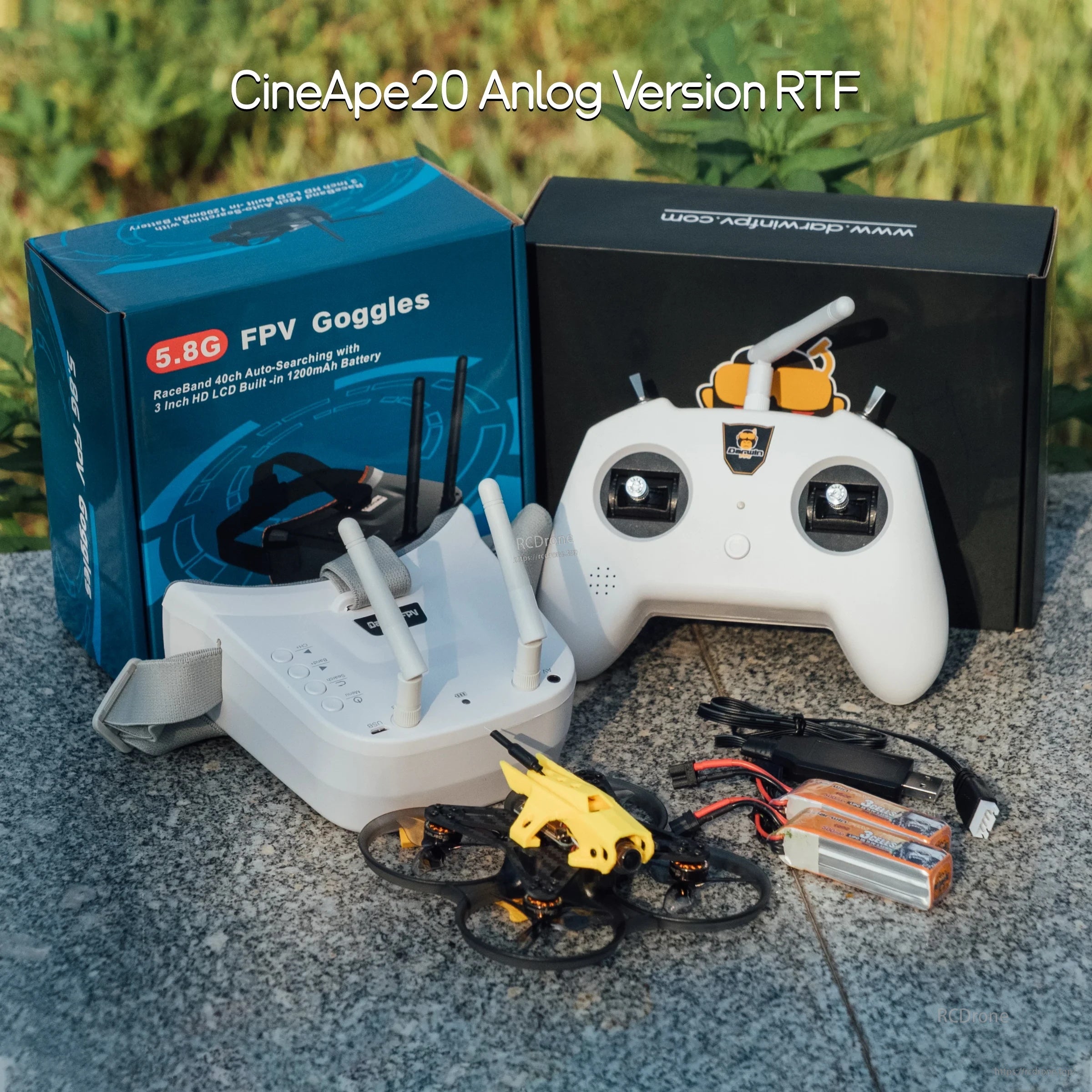 CineApe20 Analog Version RTF kit with EV800DM 5.8G goggles, TX8 ELRS transmitter, drone and batteries