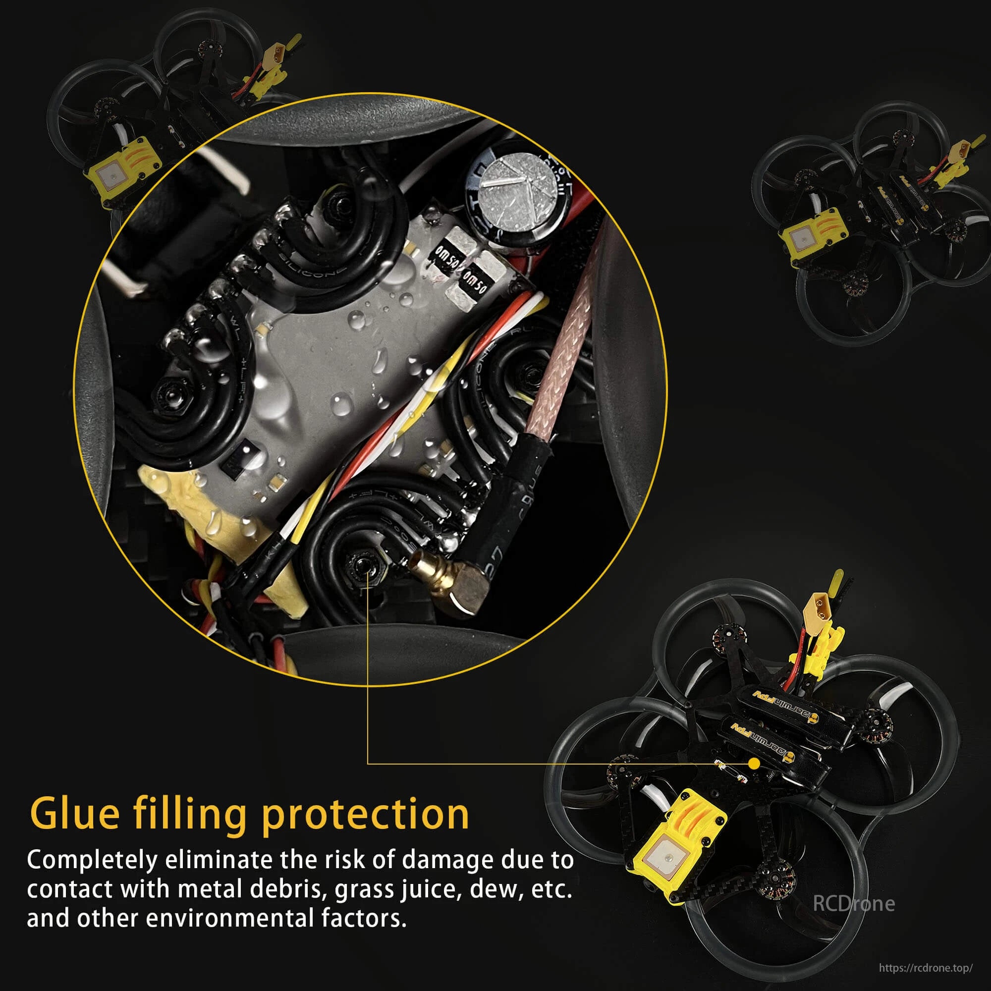 DarwinFPV CineApe35 uses glue filling to protect against debris and environmental damage.