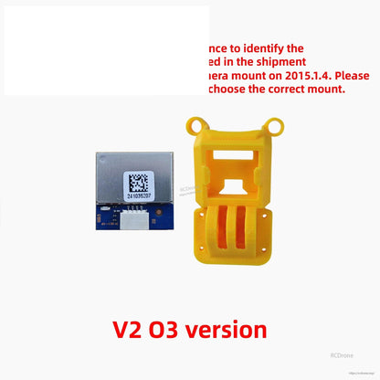 Graphic showing V2 O3 version camera mount identification with yellow TPU mount and module image