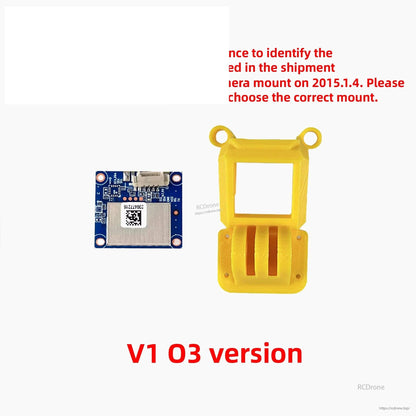 Graphic showing V1 O3 version camera mount identification with yellow TPU mount and small board image