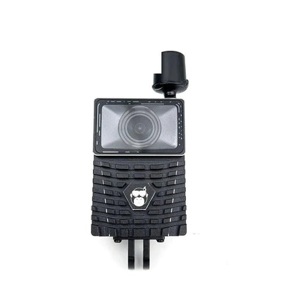 DarwinFPV DJI O3 Air Unit waterproof case front view with lens window, antenna and bottom mount