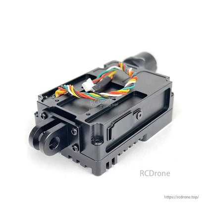 Rear perspective of waterproof case showing back housing, side cover and internal cable routed on top