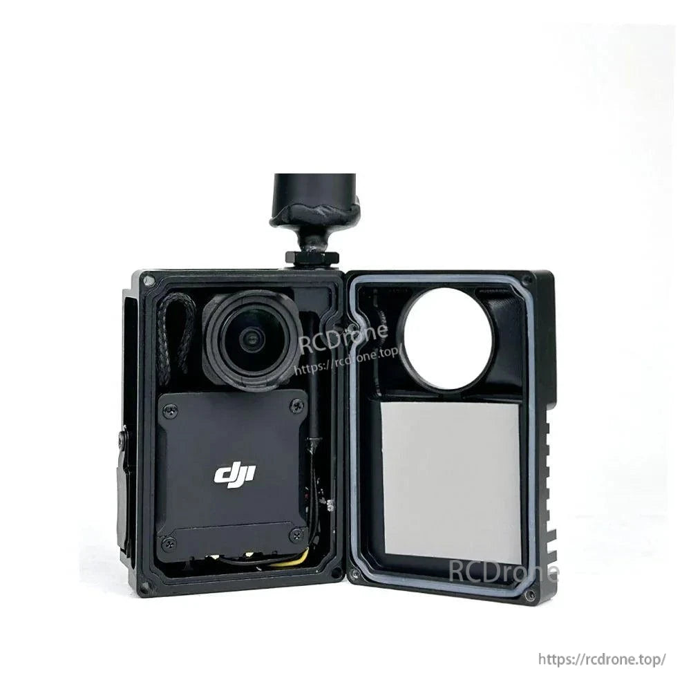 Case opened to show DJI O3 Air Unit camera and module seated inside the waterproof housing