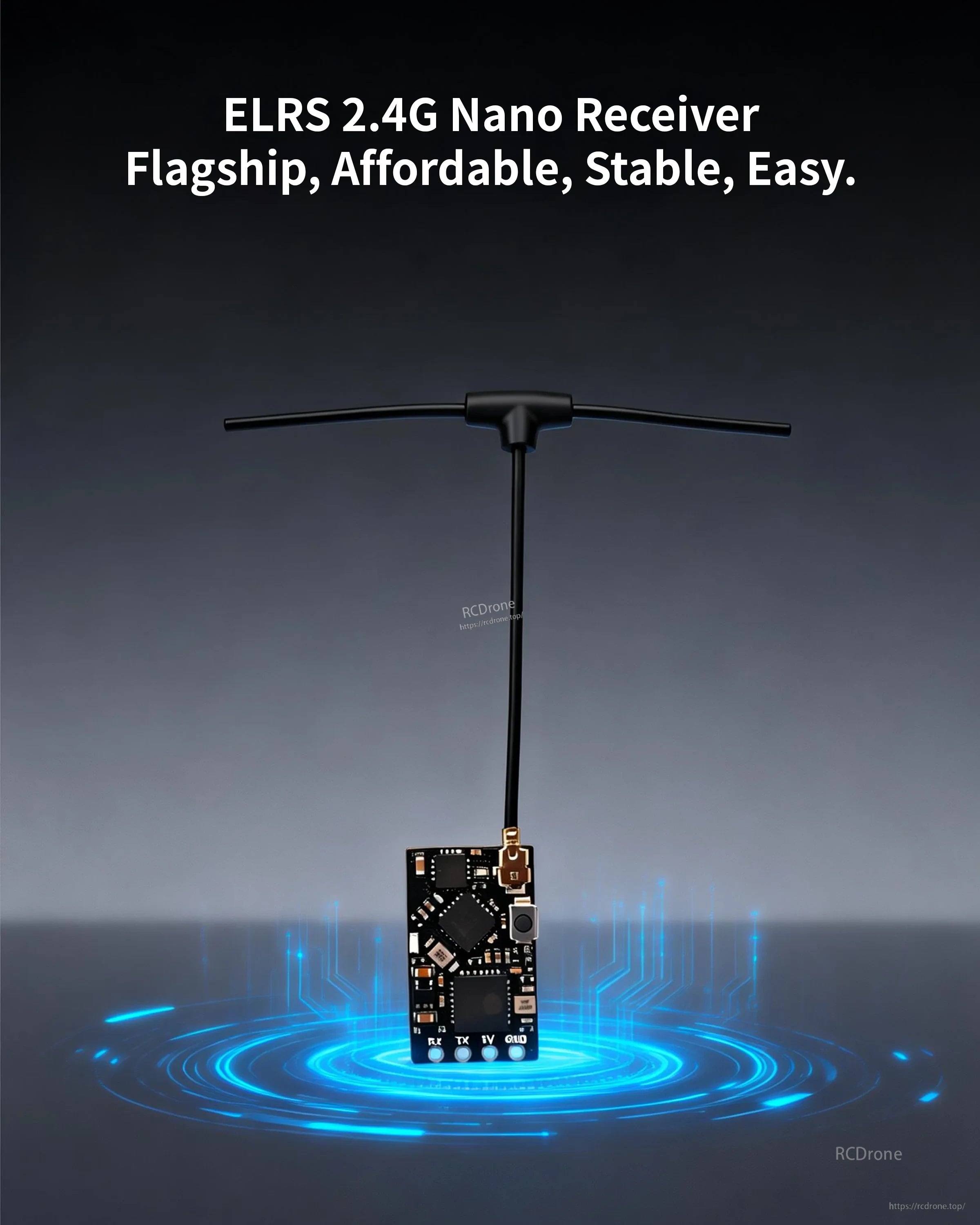 DarwinFPV ELRS 2.4G Nano Receiver with T antenna (U.FL) for compact FPV drone builds