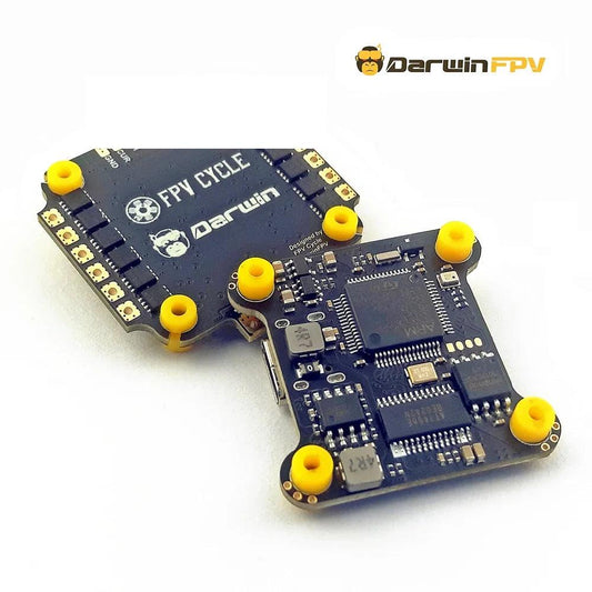 DarwinFPV FPVCycle Whoop Stack Flight Controller set with two boards and yellow grommet mounting