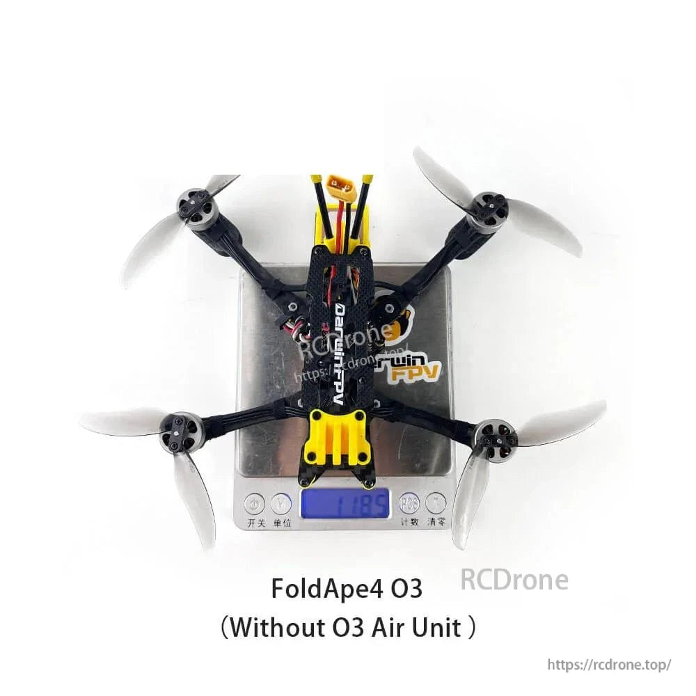 FoldApe4 O3 without O3 Air Unit on digital scale showing 118.9 g weight display