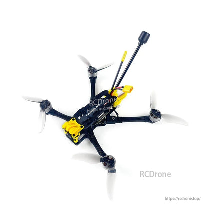 DarwinFPV FoldApe4 drone angled top view showing quad arms, props, and dual antennas