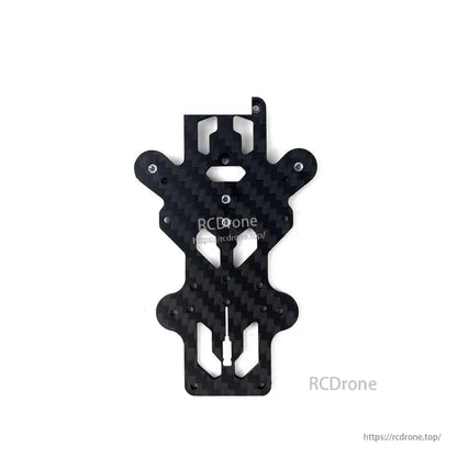 Carbon fiber center plate for FoldApe4 frame, underside view with mounting slots and cutouts
