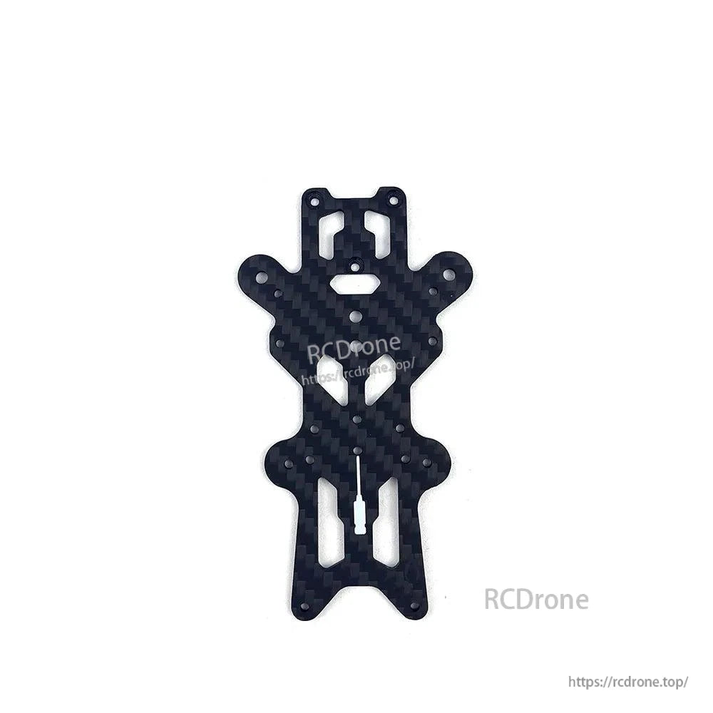 Carbon fiber center/bottom plate for FoldApe4 frame with wide shoulder cutouts and battery strap slots