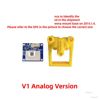 V1 analog version guide showing GPS board and matching yellow TPU antenna mount base