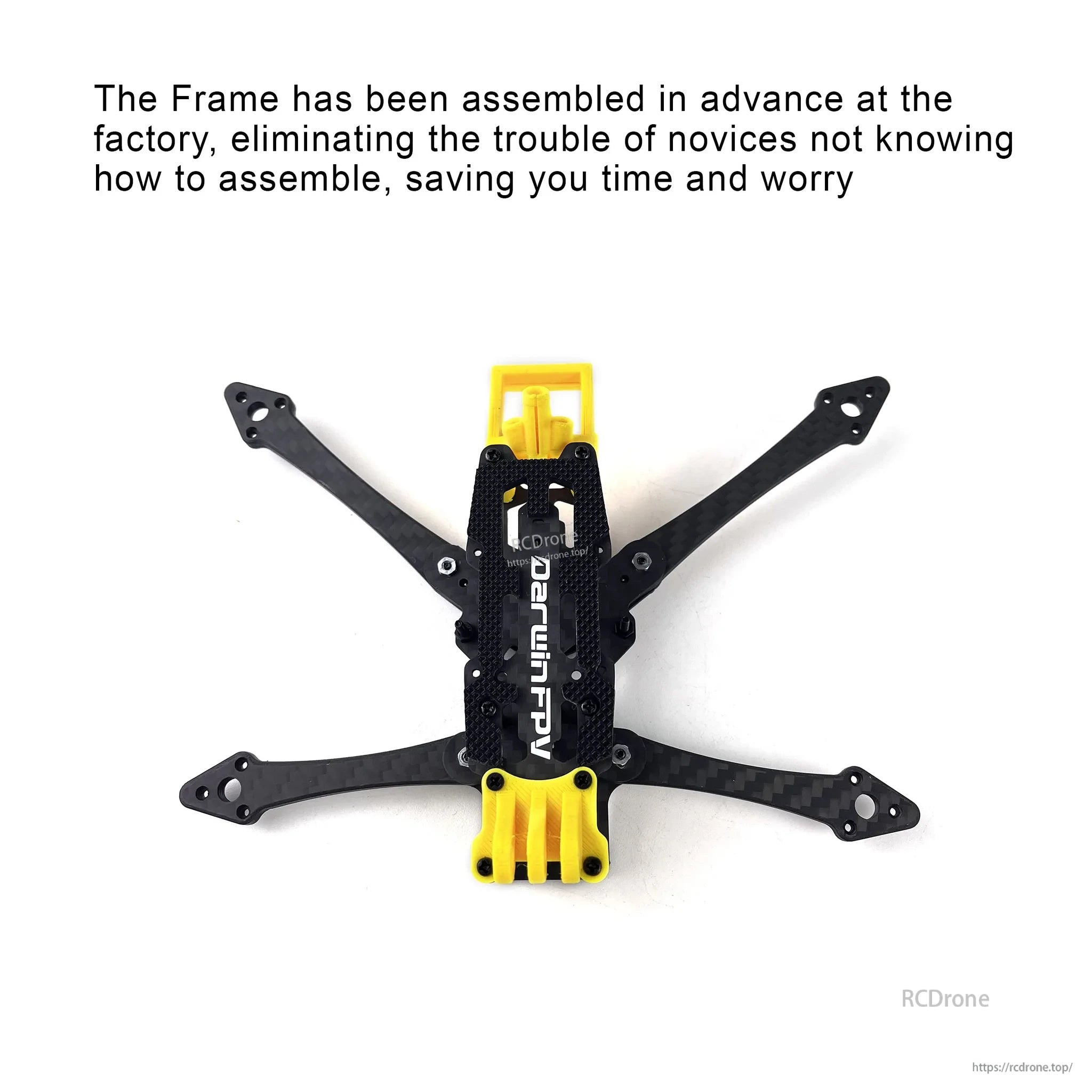 DarwinFPV FoldApe4 analog foldable 4-inch DC DeadCat FPV drone frame, pre-assembled carbon frame top view