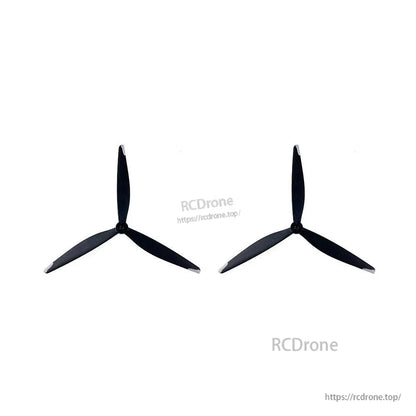 Two black 13 inch tri-blade propellers side by side, matching pair view
