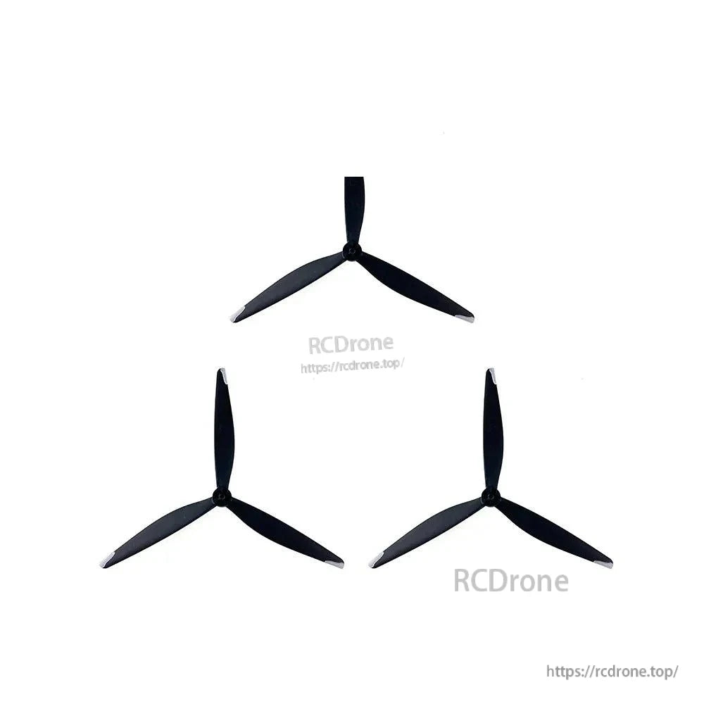Three-piece display of GEMFAN 13x8x3 tri-blade propellers on white background